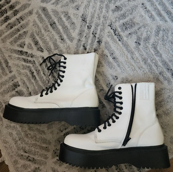Jeffrey Campbell White Platform Combat Boots Chunky Lace Up Zip - Picture 3 of 5